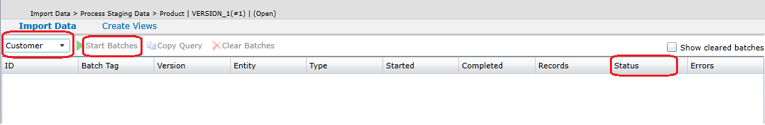 Página de Lotes de Preparo no Master Data Manager