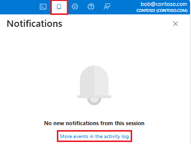 Captura de ecrã do ícone do sino de notificação destacado no portal Azure.
