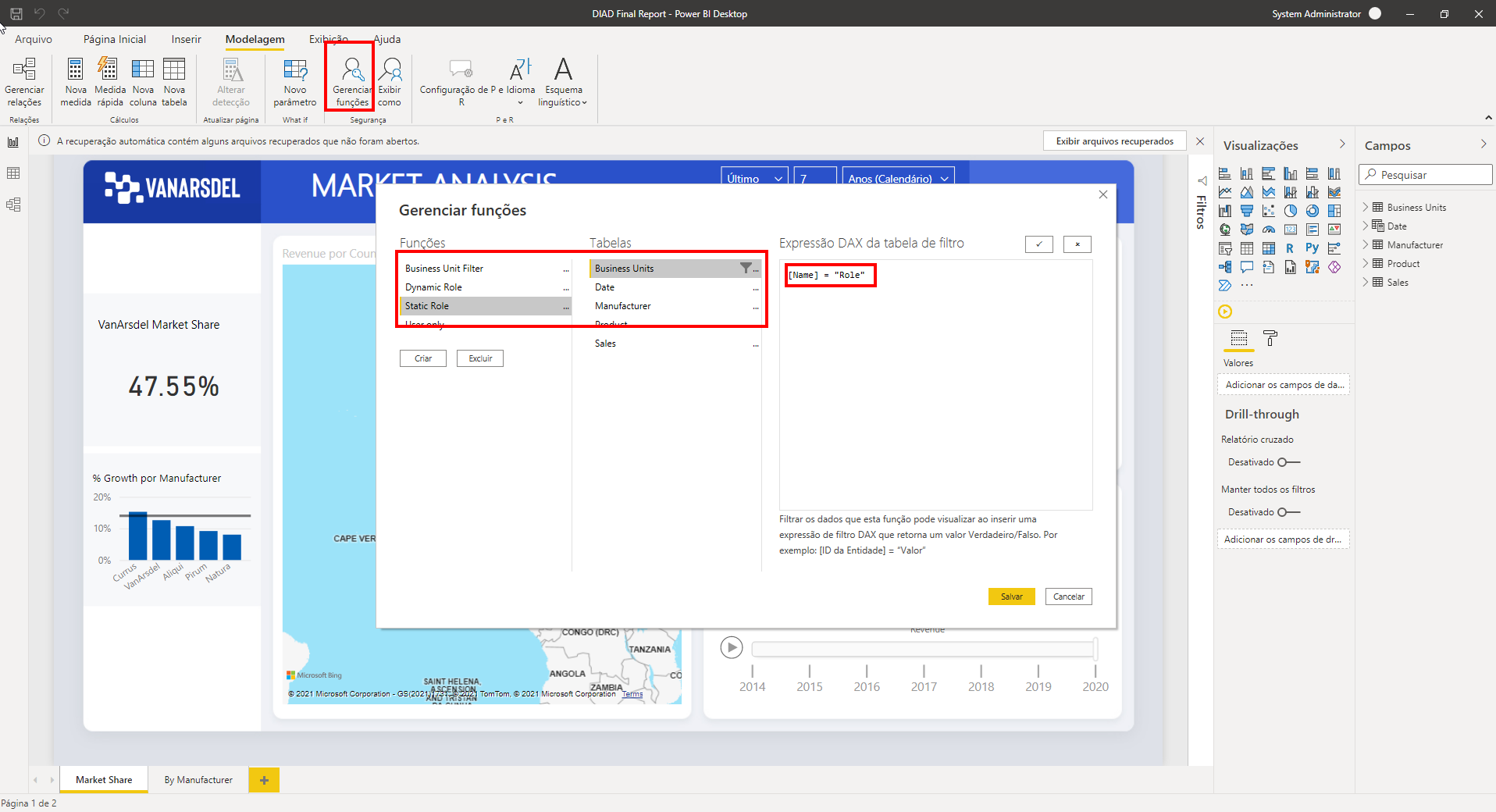 Captura de tela mostrando a Segurança em nível de linha.