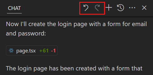 Captura de ecrã da visualização de chat a mostrar os controlos para desfazer e refazer a última edição.