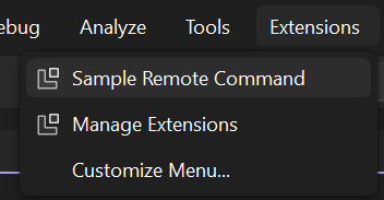 Captura de tela mostrando o comando de extensão de exemplo.