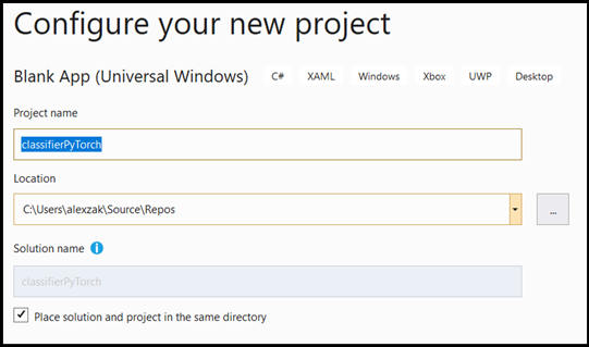 Nova configuração do aplicativo UWP