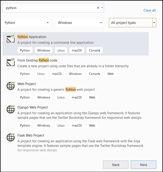 Criar novo aplicativo Python