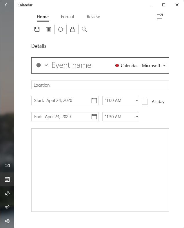 Calendário adicionar nova página de evento
