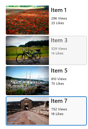 Vista em grelha com modo de seleção única