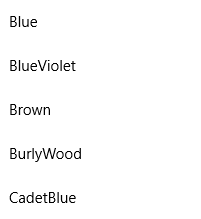 Modo de exibição de lista mostrando a representação de cadeia de caracteres de uma propriedade de item