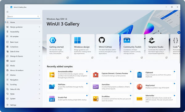 Imagem de cabeçalho para WinUI 3 Gallery