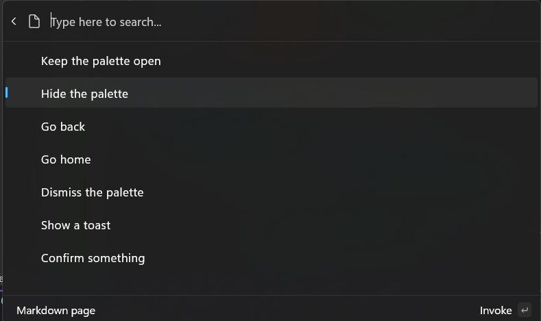 Captura de tela da extensão com vários comandos para CommandResult