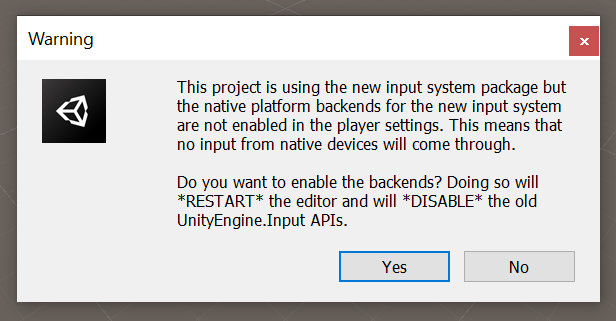 Screenshot da opção Unity Restart.