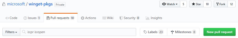 captura de ecrã do separador pull request