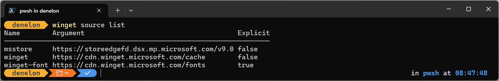 Lista de fontes do winget