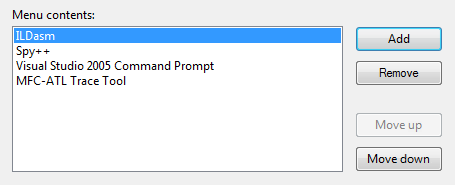 Captura de ecrã da lista Conteúdo do menu 