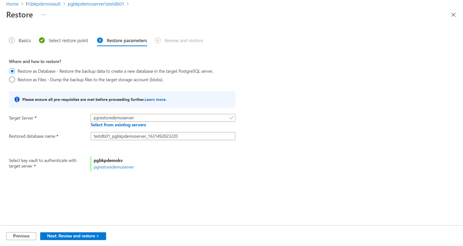 Screenshot that shows the selected option to restore as a database.