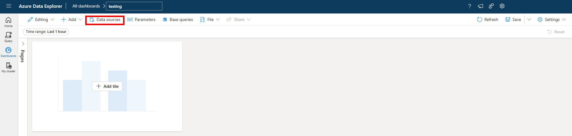 Screenshot of adding a data source through the more menu.