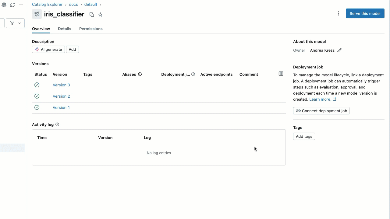 How to add an alias to a model version from the model details page.