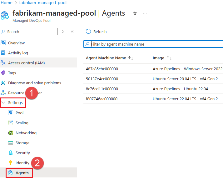 Screenshot that shows the list of agents and their statuses.