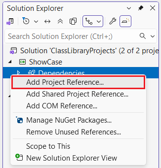 Add reference context menu in Visual Studio