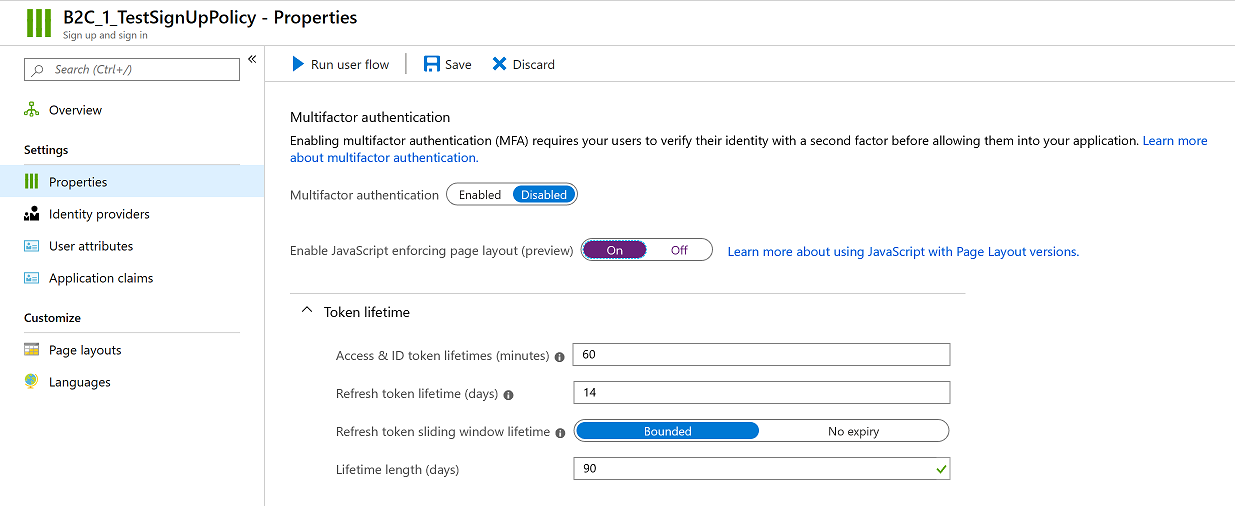 สกรีนช็อตของหน้าคุณสมบัติสําหรับนโยบายใหม่