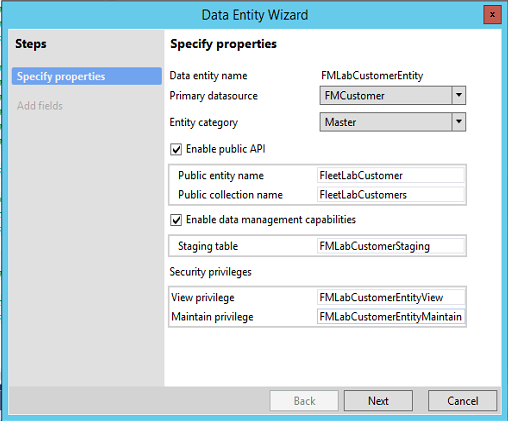 Screenshot of Data Entity Wizard.
