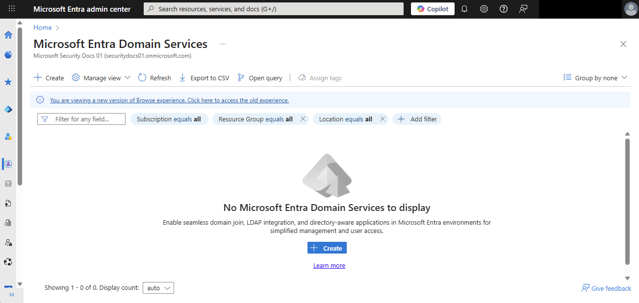 Screenshot of how to create a managed domain.