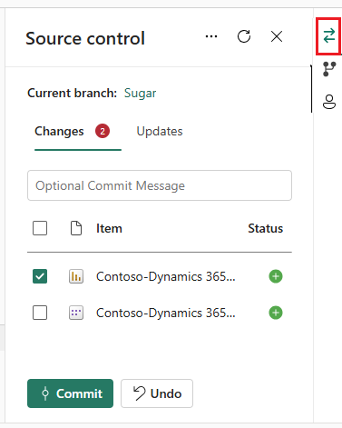ภาพหน้าจอของแผงควบคุมต้นทางที่แสดงสถานะของรายการที่เปลี่ยนแปลง