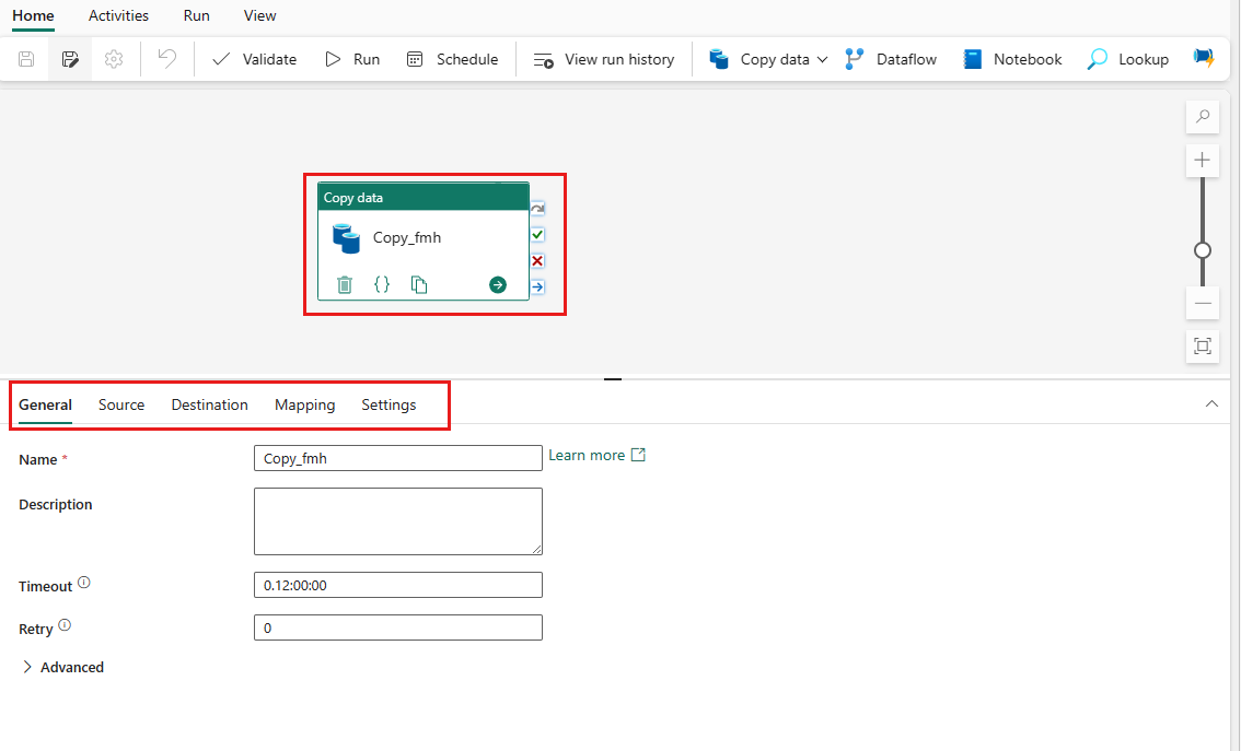 สกรีนช็อตแสดงกิจกรรม คัดลอก ที่เสร็จสมบูรณ์ในพื้นที่ทํางานไปป์ไลน์