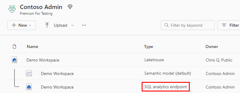 สกรีนช็อตที่แสดงชนิดจุดสิ้นสุดการวิเคราะห์ SQL ในพื้นที่ทํางาน
