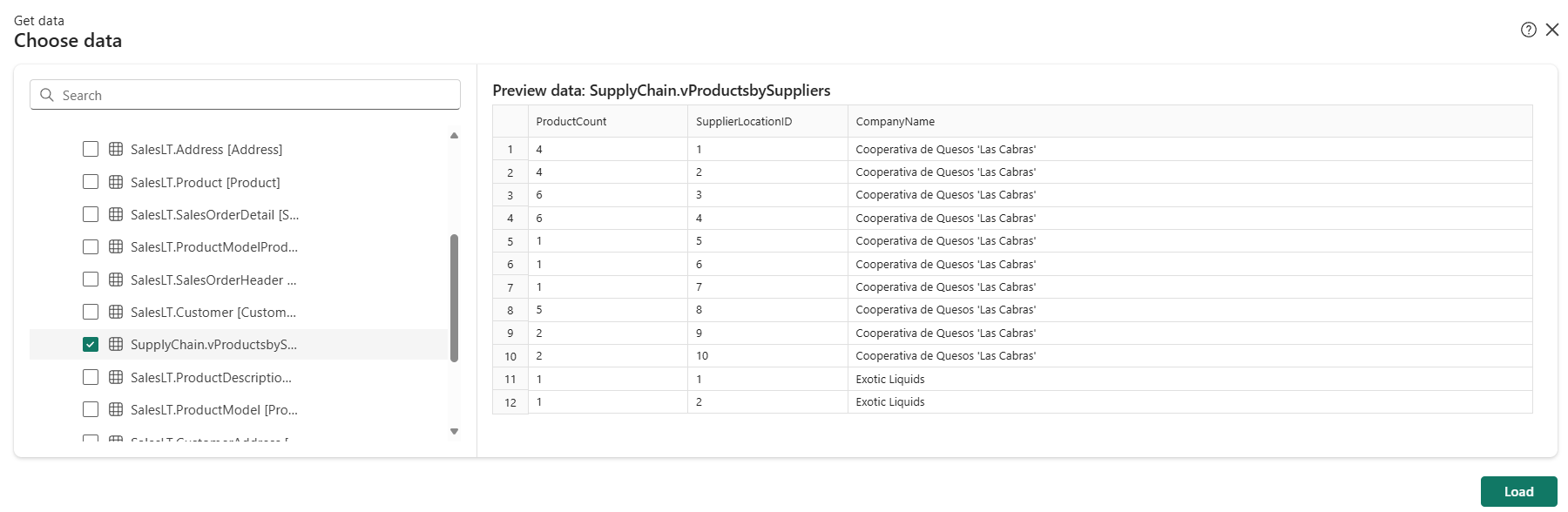 สกรีนช็อตแสดงตัวอย่างการเลือกข้อมูลของข้อมูลในมุมมอง