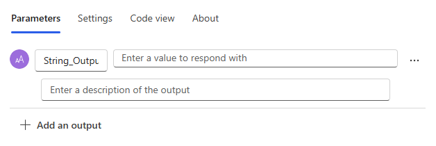 ภาพหน้าจองของพารามิเตอร์เอาต์พุตของการดำเนินการตอบ