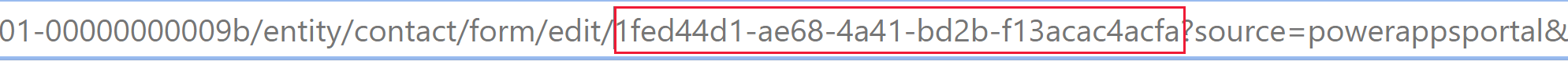 รหัสฟอร์มสามารถพบได้ใน URL ของเบราว์เซอร์เมื่อคุณเปิดฟอร์มในตัวออกแบบฟอร์มทันสมัย