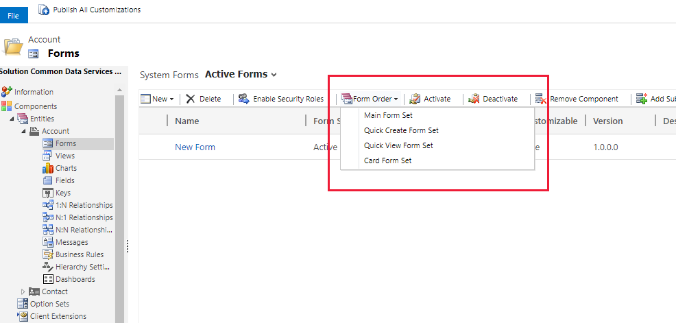 คําสั่งแถบเครื่องมือฟอร์มลําดับ