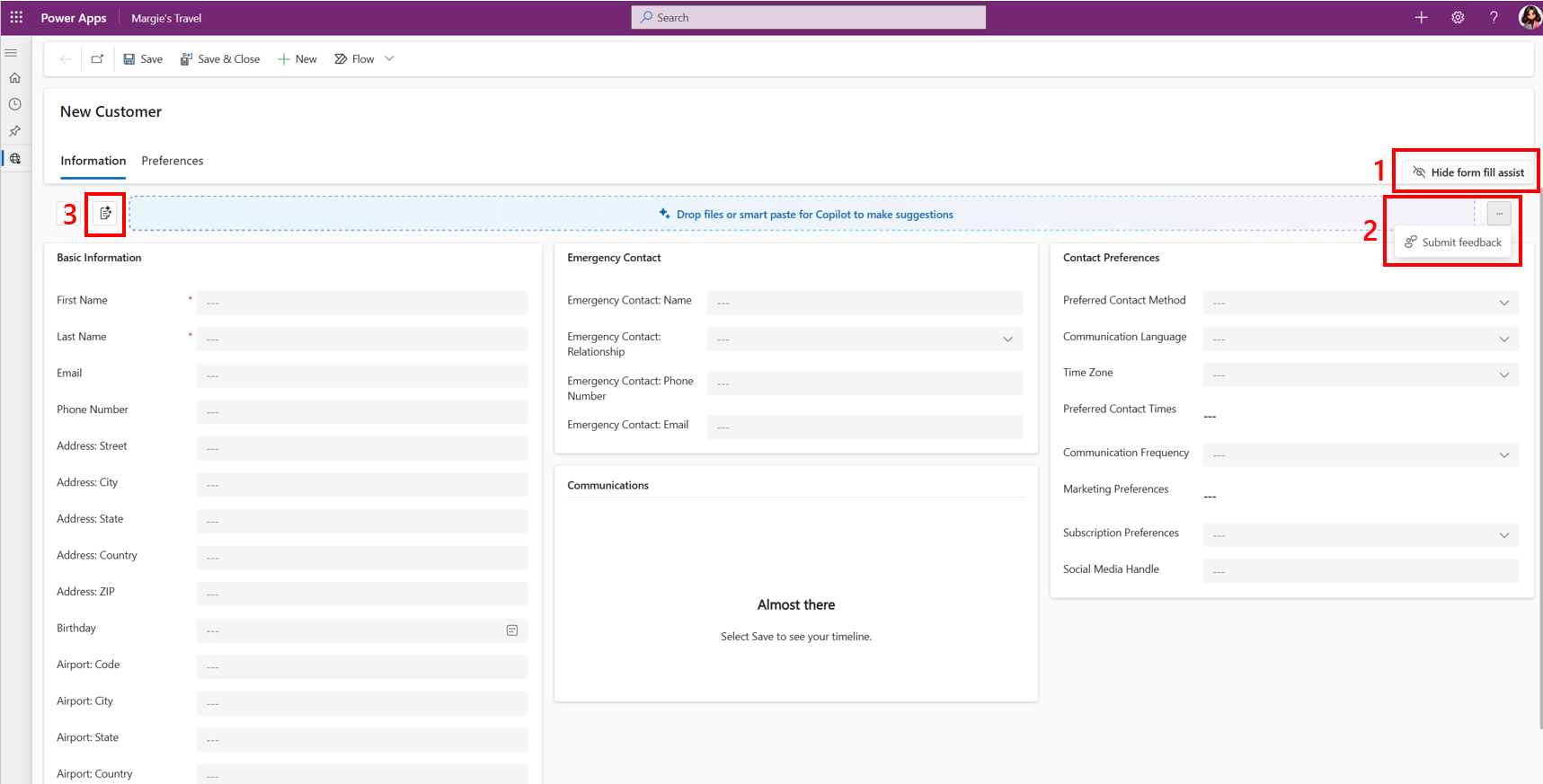 ภาพหน้าจอที่แสดงแถบเครื่องมือช่วยกรอกแบบฟอร์ม