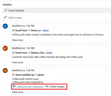 ดูจํานวนไฟล์แนบในบันทึกย่อบนไทม์ไลน์