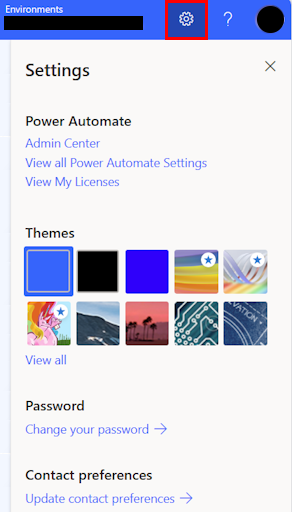 ภาพหน้าจอของการตั้งค่า Power Automate