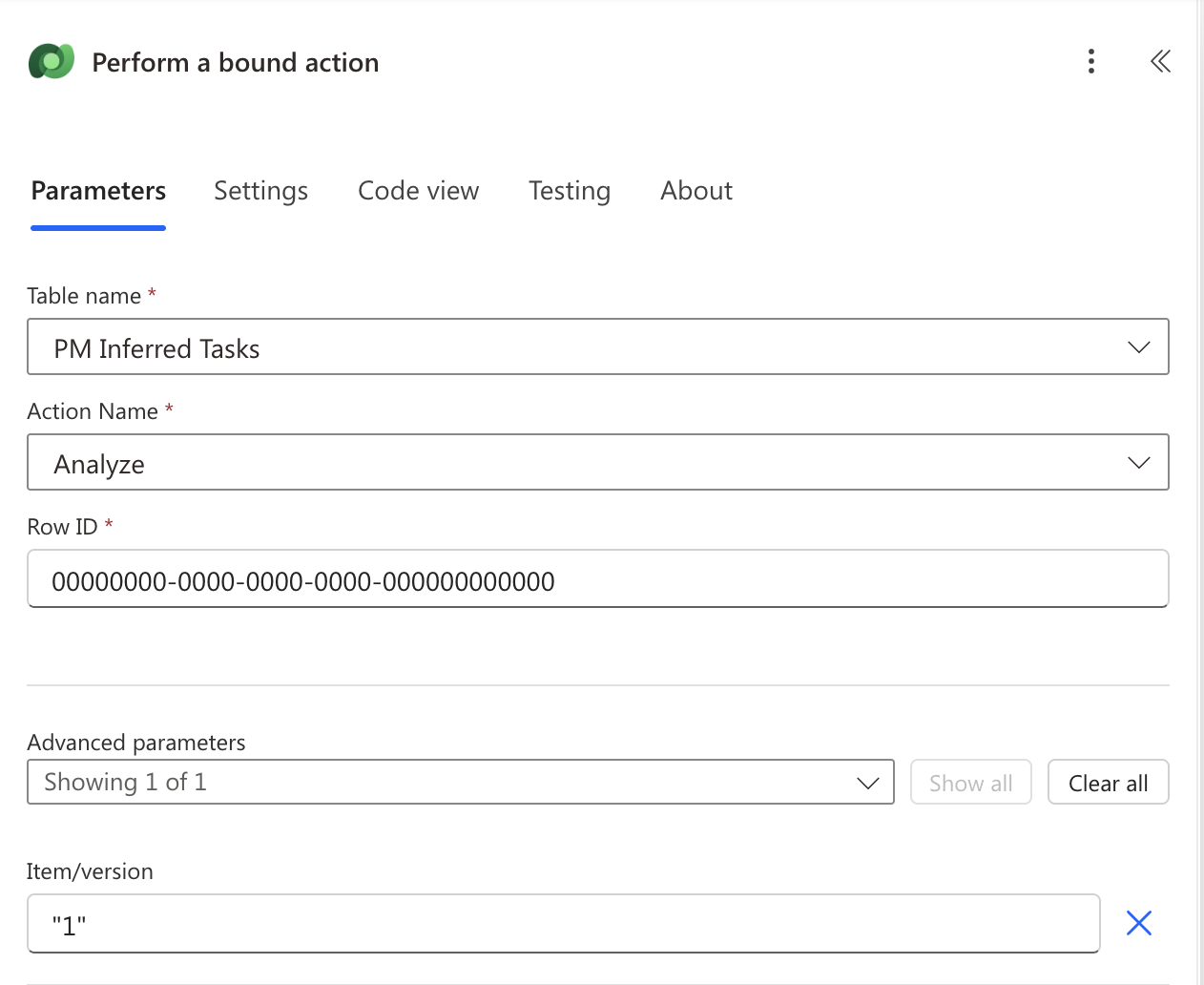 ภาพหน้าจอของการตั้งค่าการดำเนินการที่ผูก