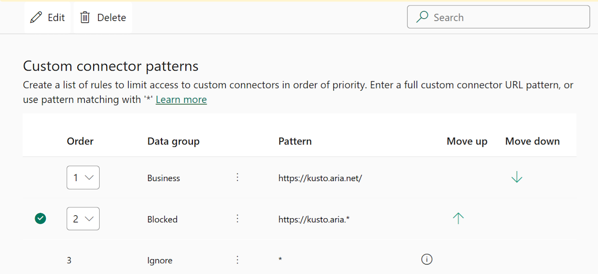 อัปเดตลำดับของรูปแบบโดยใช้รายการแบบเลื่อนลง ลำดับ หรือเลือก เลื่อนขึ้น และ เลื่อนลง
