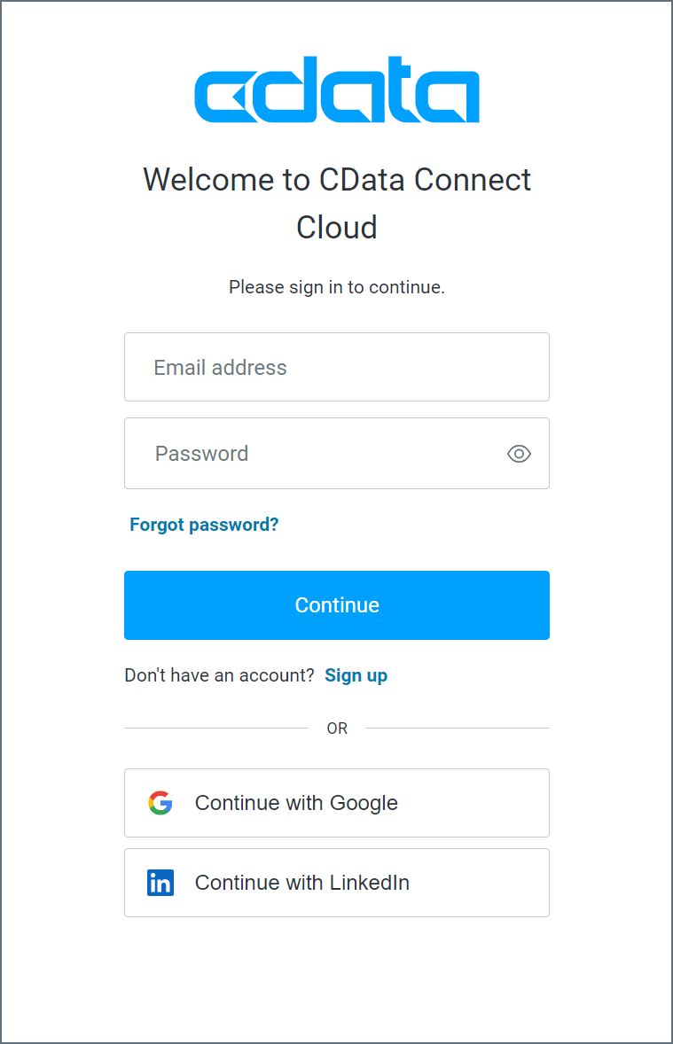 สกรีนช็อตของหน้าต่างลงชื่อเข้าใช้ CData
