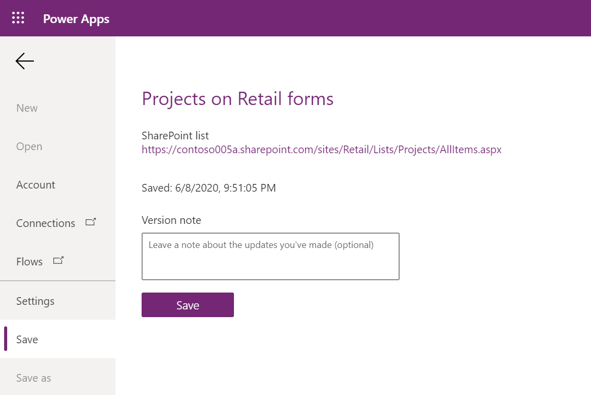 Save Power Apps