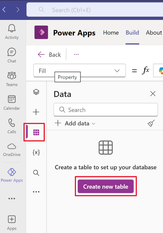 Screenshot of the Create new table button.