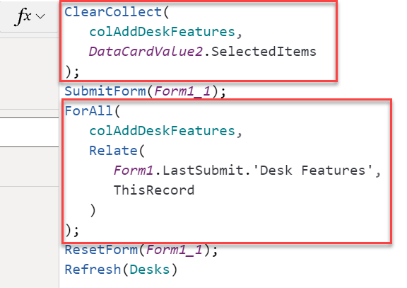 Screenshot of the OnSelect property for the checkbox icon that is used to submit the form.