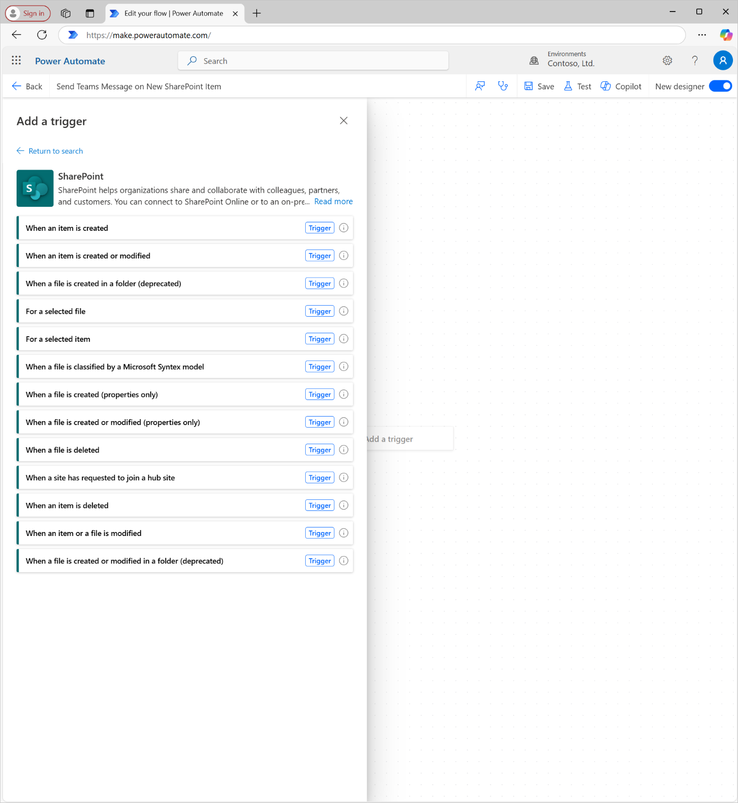 Screenshot of adding a trigger.
