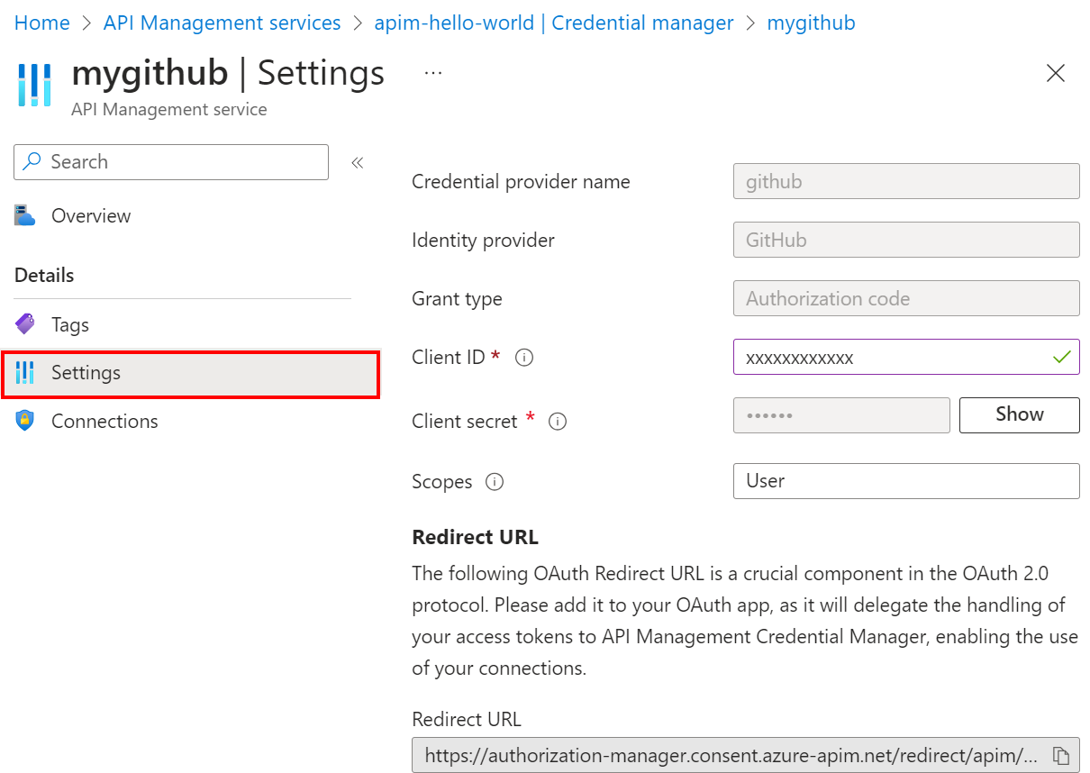 门户中更新凭据提供程序设置的屏幕截图。