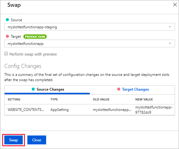 屏幕截图显示部署槽位的交换。