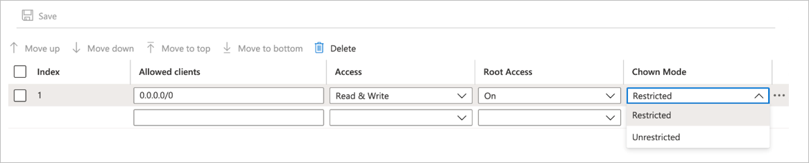 显示 Export Policy 屏幕的屏幕截图。