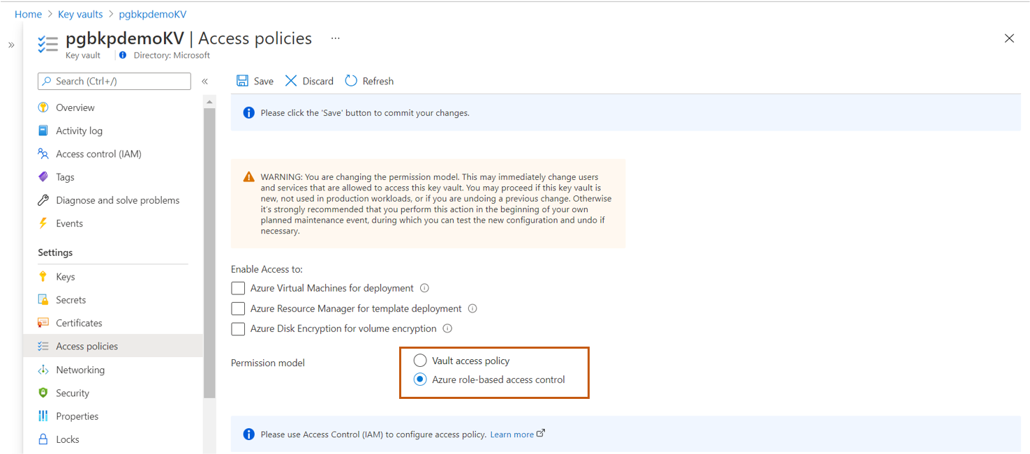 显示提供 Key Vault 机密用户访问的选项的屏幕截图。