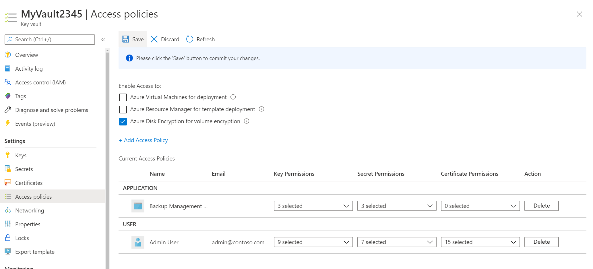 显示访问策略的屏幕截图。