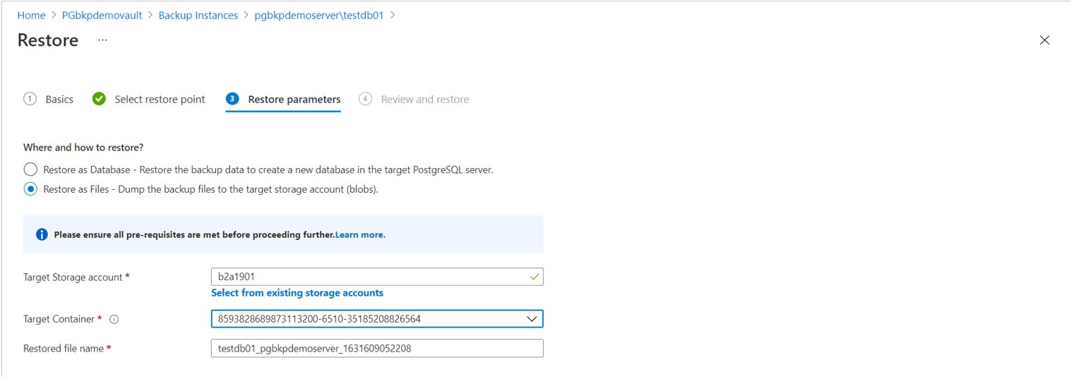 显示用于还原为文件的所选选项的屏幕截图。
