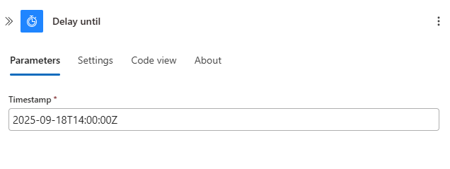 屏幕截图显示了名为“延迟至”的操作以及延迟结束的时间戳。