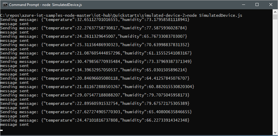 显示模拟设备应用程序的输出的终端窗口的屏幕截图。