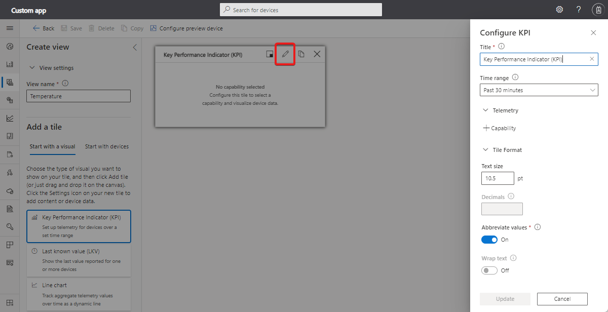 显示如何配置磁贴的屏幕截图。
